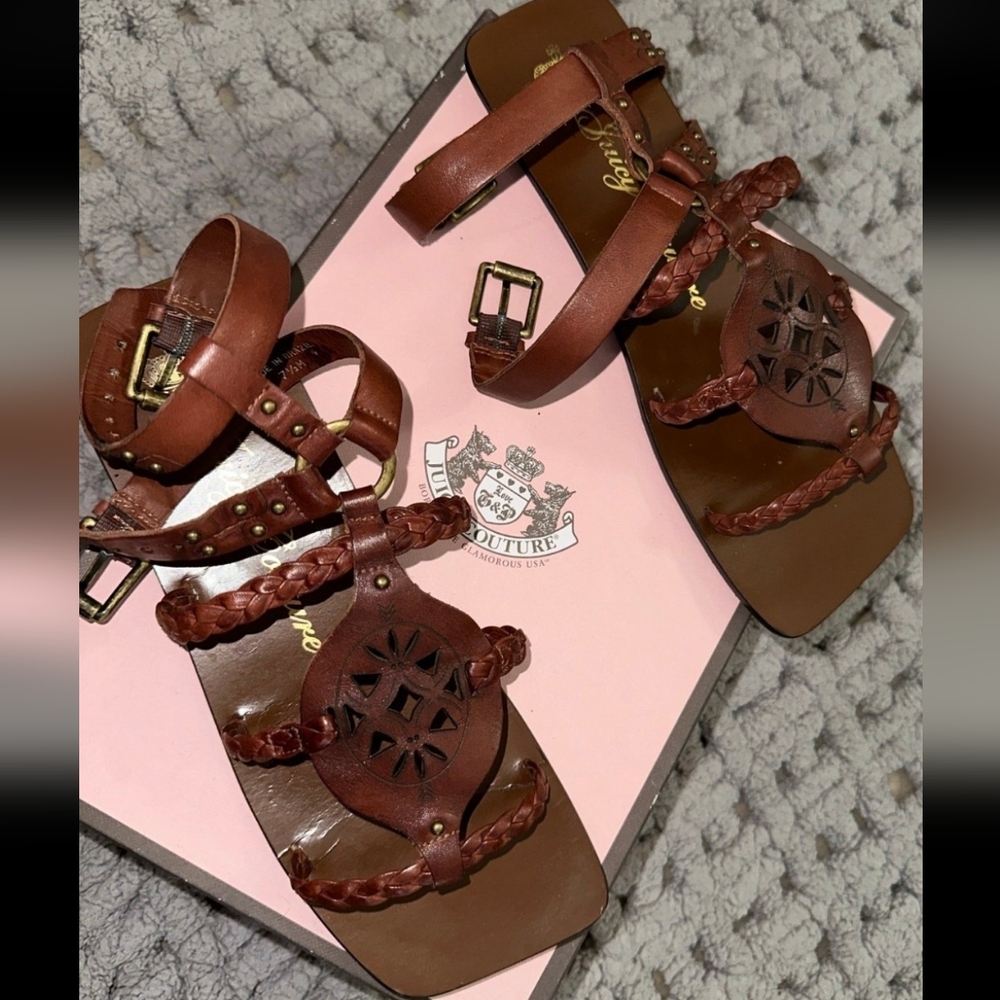 Juicy Couture Brown Braided Sandals All Leather